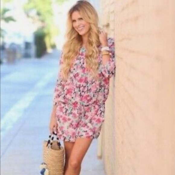 Joie | Silk Romper Floral Shorts Small Pink Cream Green - Picture 3 of 12